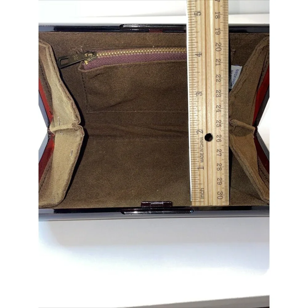 Vintage Plastic Clutch Purse Hand‎ Bag Made In Hong Kong Brown Gold Tone  EL5